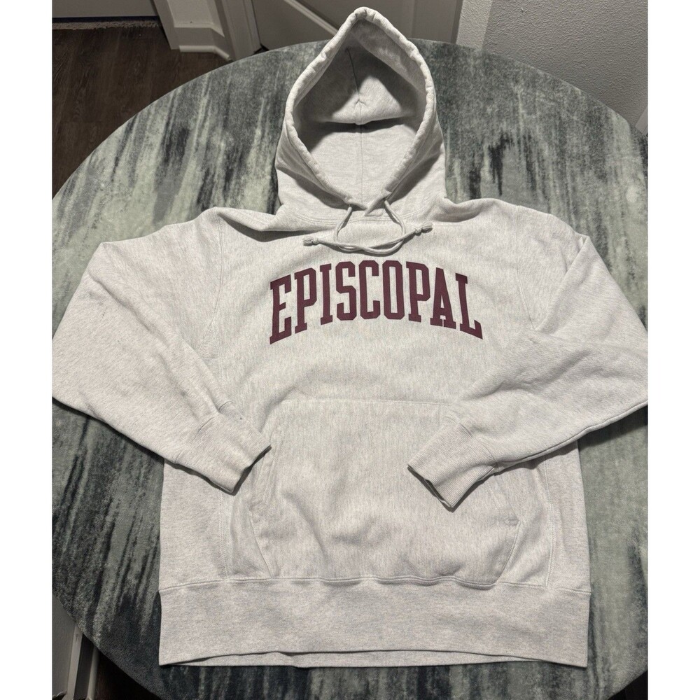 Vintage Champion Episcopal College Reverse Weave Hoodie Men’s Medium Gray Y2K
